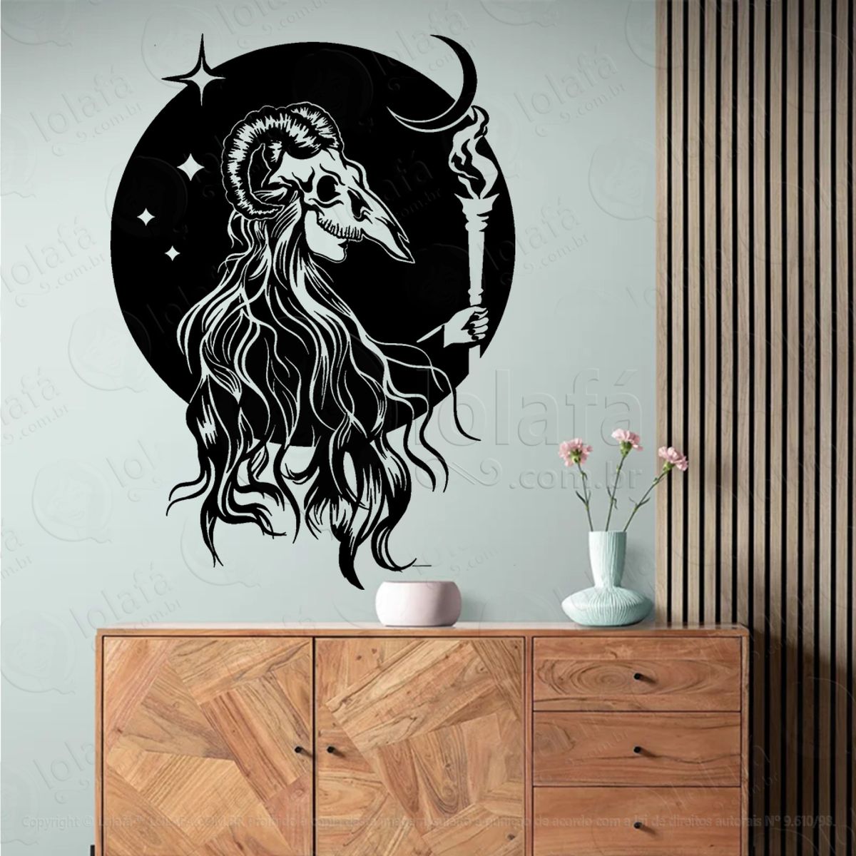 Bruxa de Crânio Altar Ritual Magia Adesivo de Parede Decorativo para Casa, Sala, Quarto, Vidro e Altar Ocultista Mod:310