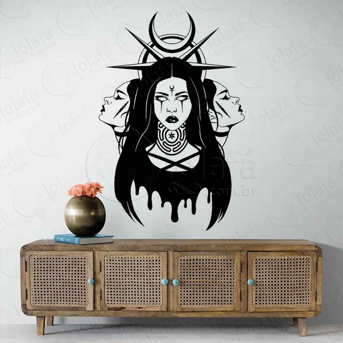 Três Face de Hécate Triluna Wicca Ritual Adesivo de Parede Decorativo para Casa, Sala, Quarto, Vidro e Altar Ocultista Mod:316