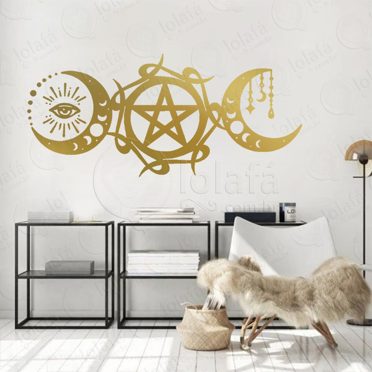 Triluna Wicca Pagan Adesivo de Parede Decorativo para Casa, Sala, Quarto, Vidro e Altar Ocultista Mod:317