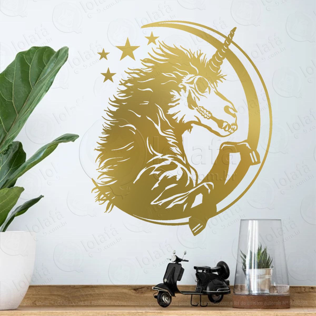 Caveira de Unicórnio Pagão Magia Adesivo de Parede Decorativo para Casa, Sala, Quarto, Vidro e Altar Ocultista Mod:319