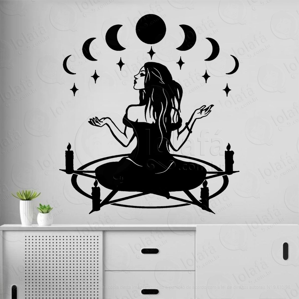 Ritual Wicca Pentagrama Fases Lunar Adesivo de Parede Decorativo para Casa, Sala, Quarto, Vidro e Altar Ocultista Mod:320