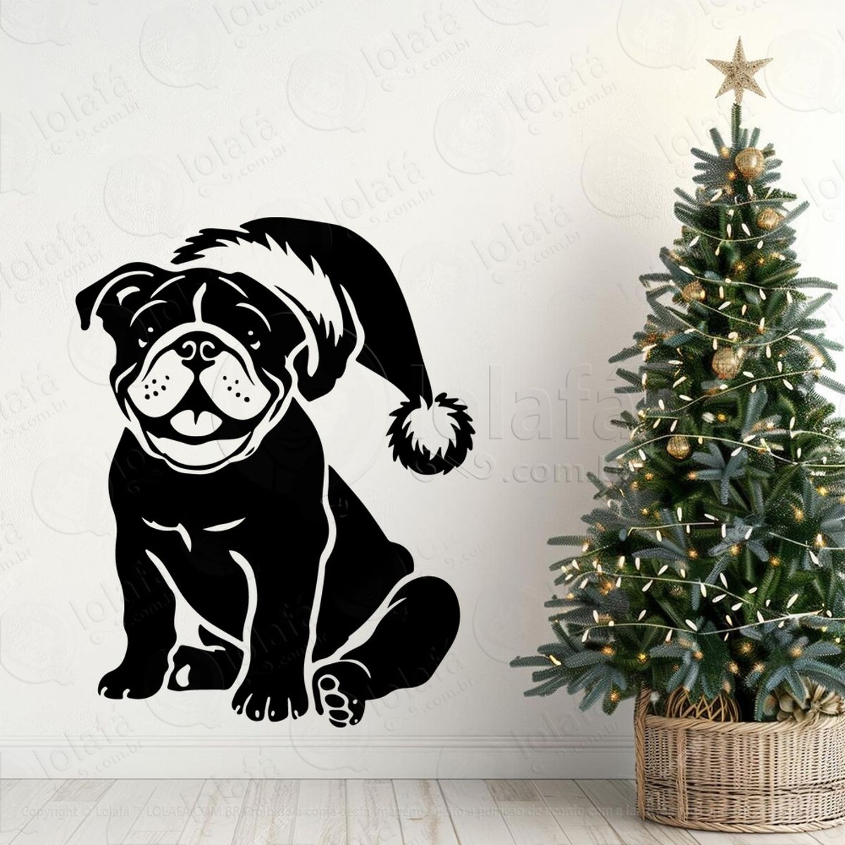 Cachorro Bulldog com Gorro Natalino Adesivos De Natal Mod:21