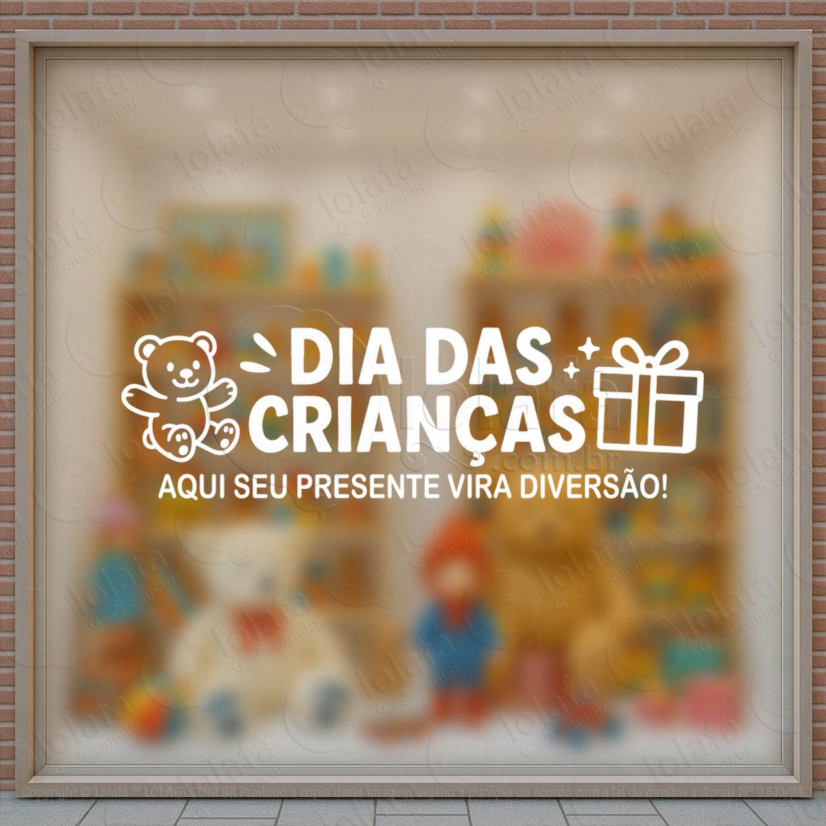 Aqui Presente Vira Diversão Adesivos Para Vitrine Dia Das Crianças Mod:93