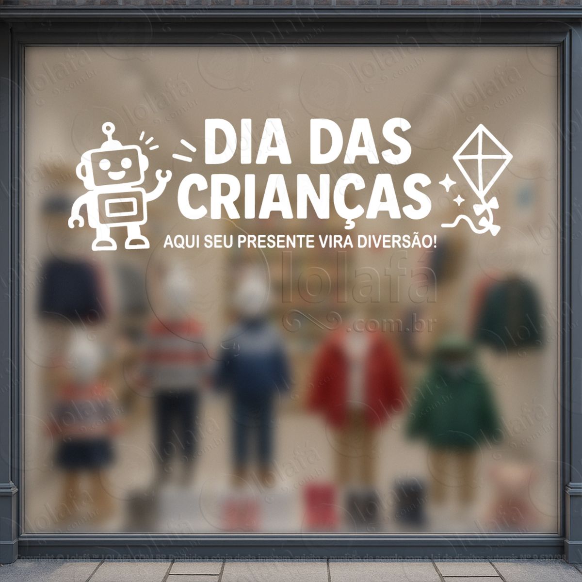 Aqui Seu Presente Vira Diversão Adesivos Para Vitrine Dia Das Crianças Mod:94