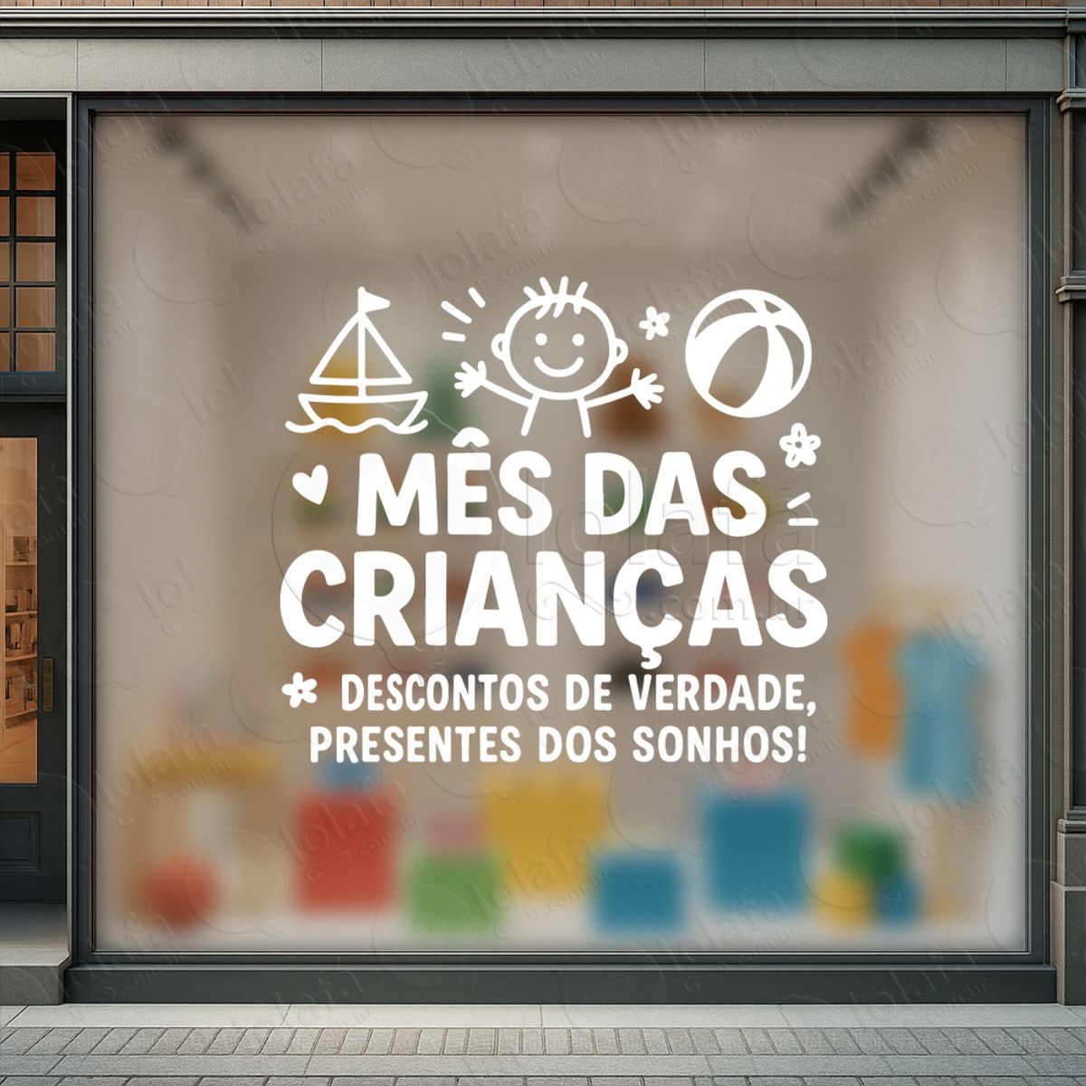 Descontos de Verdade Presentes dos Sonhos Adesivos Para Vitrine Dia Das Crianças Mod:103