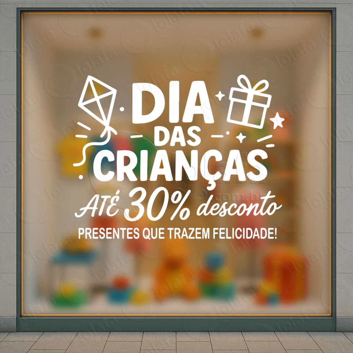 Até 30% de Desconto Promoção Loja Adesivos Para Vitrine Dia Das Crianças Mod:119