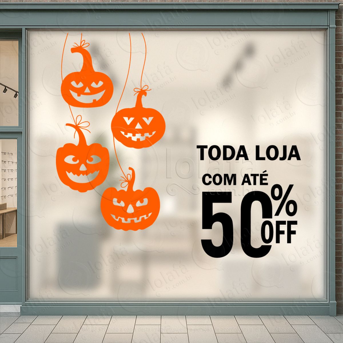 Cortina de Abóboras Até 50% Adesivos Para Vitrine Halloween Mod:128