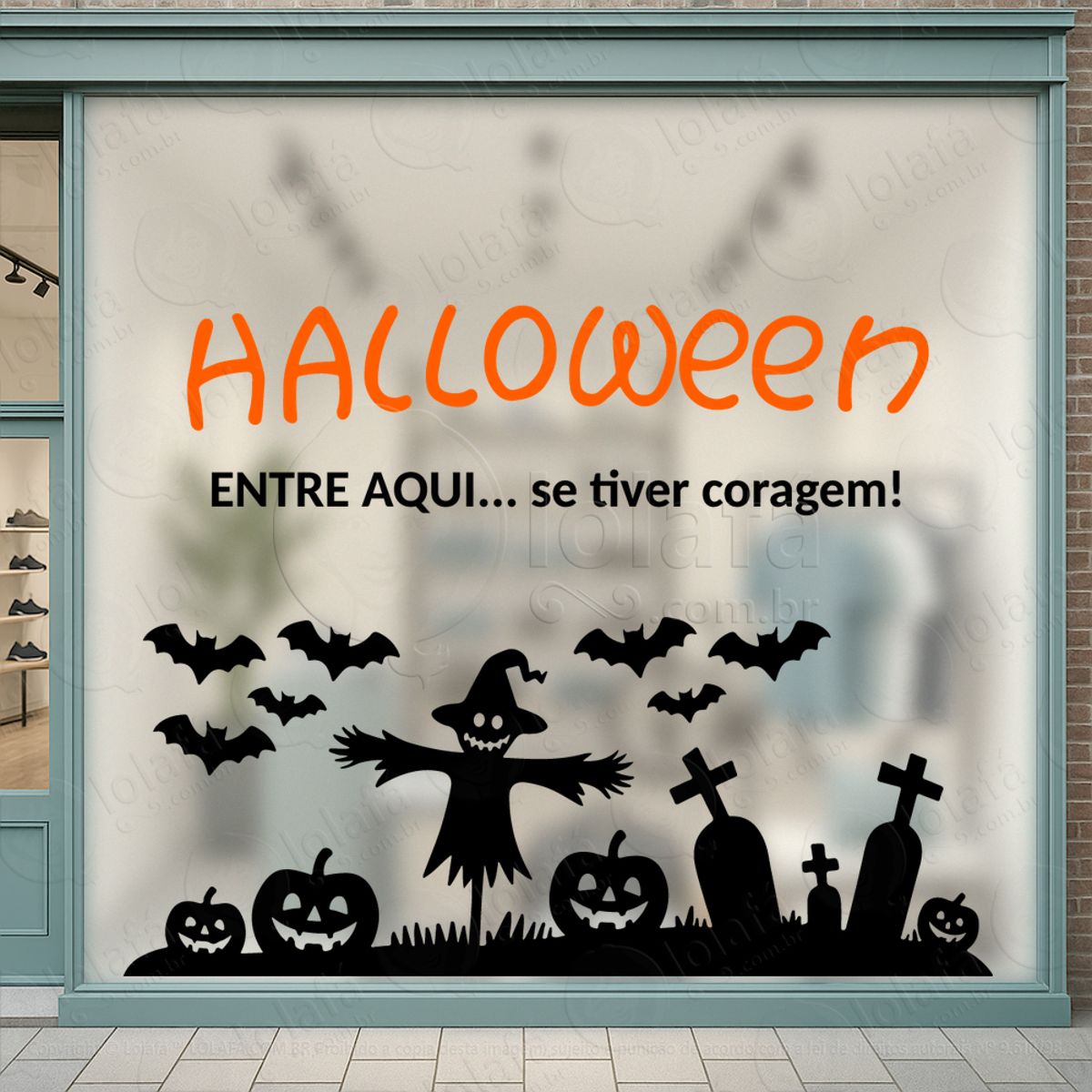 Entre Aqui se Tiver Coragem Loja Fachada Adesivos Para Vitrine Halloween Mod:139