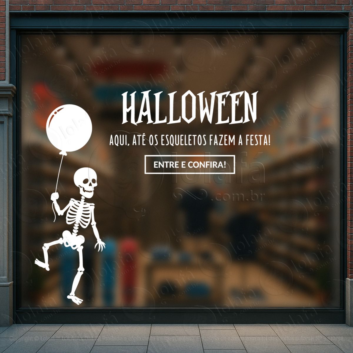 Promoção Loja Esqueleto Entre e Confira Adesivos Para Vitrine Halloween Mod:169