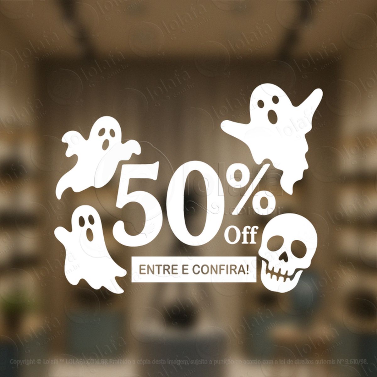 Promoção Loja 50% Off Entre e Confira Adesivos Para Vitrine Halloween Mod:175