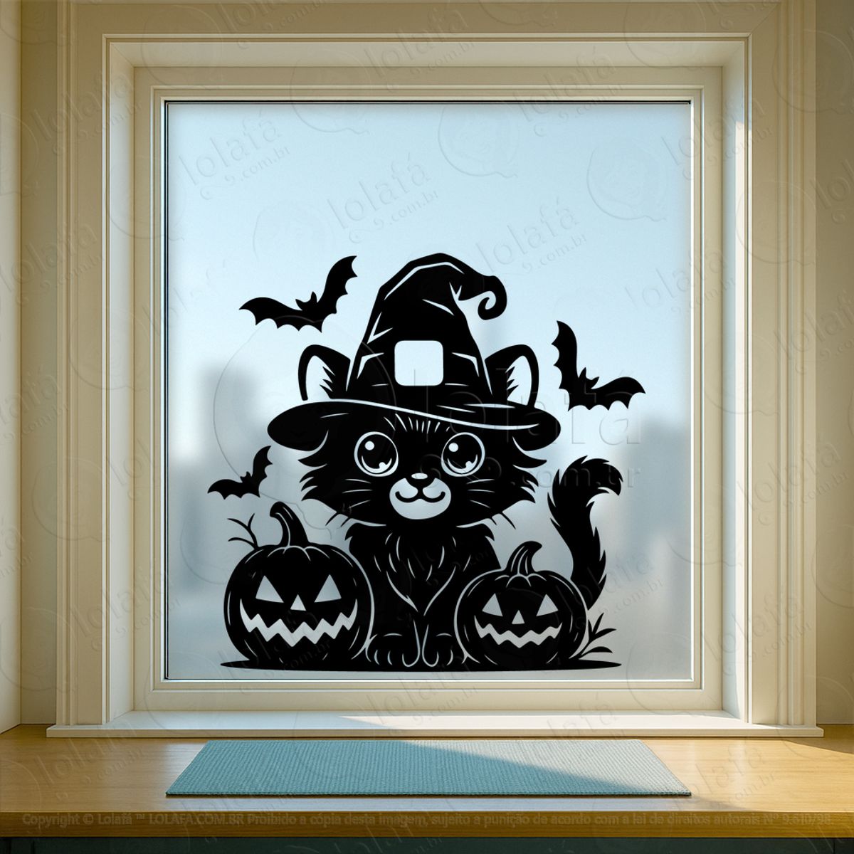 Gato e Abóboras Dia das Bruxas Adesivos Para Vitrine Halloween Mod:177