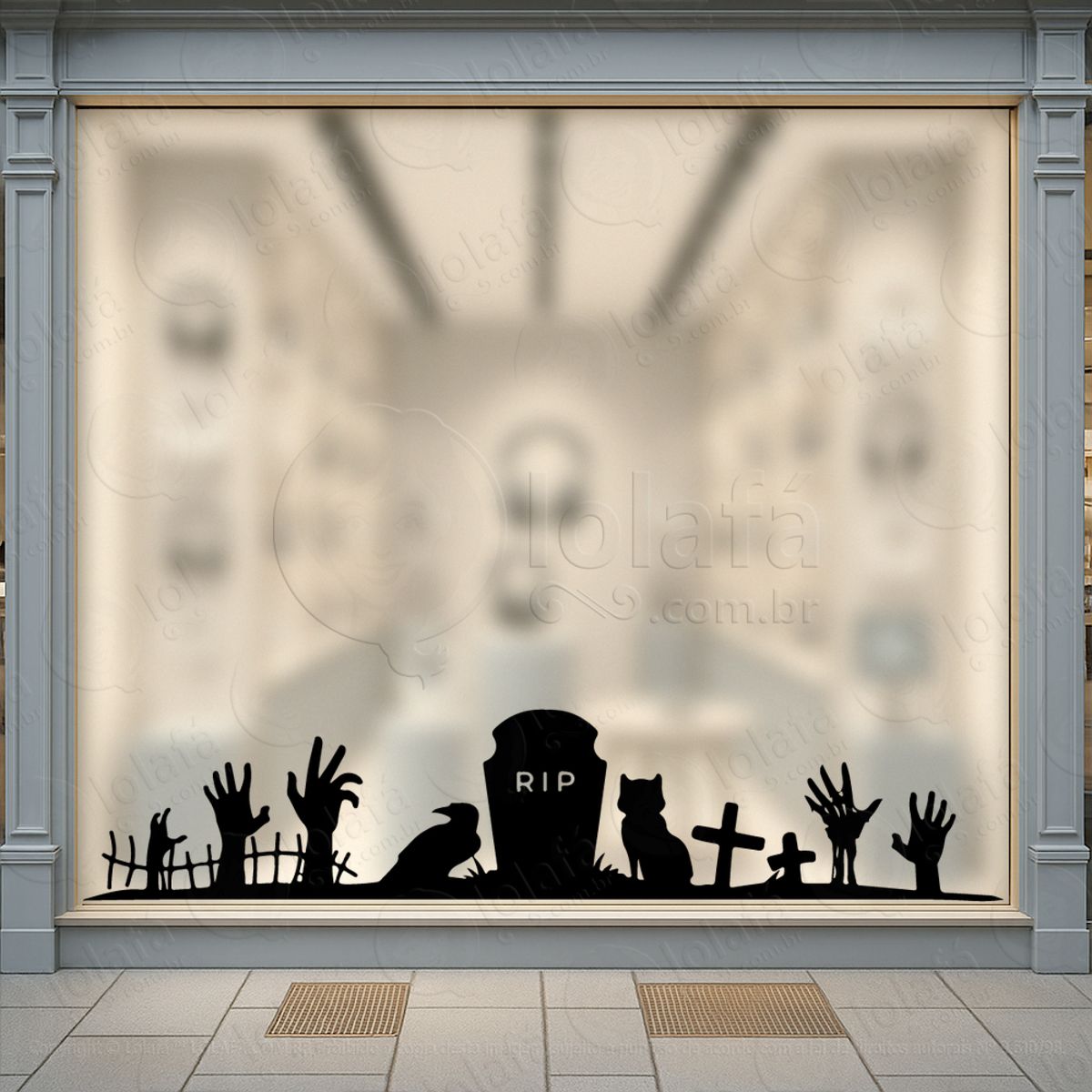 Cenário Cemitério Dia das Bruxas Adesivos Para Vitrine Halloween Mod:197