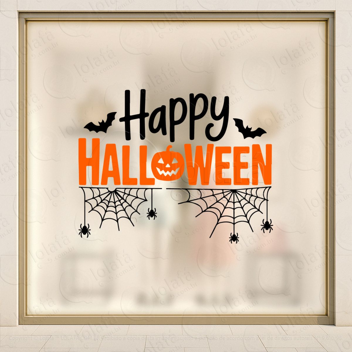 Happy Halloween Abóbora Teias de Aranha Adesivos Para Vitrine Halloween Mod:198