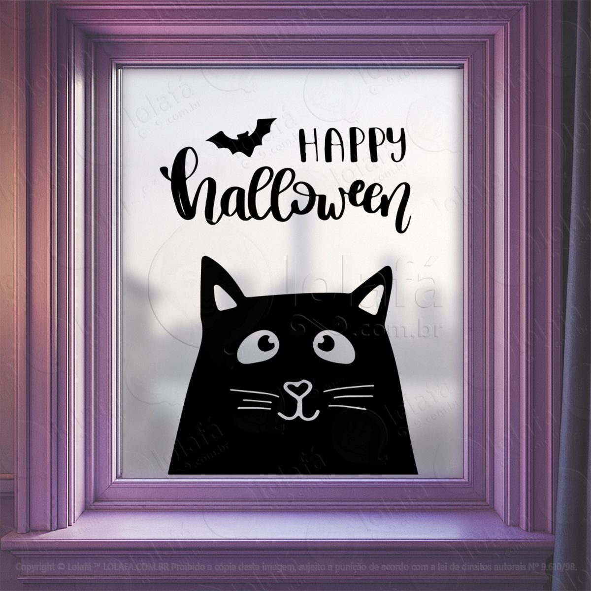 Gato Happy Halloween Adesivos Para Vitrine Halloween Mod:200