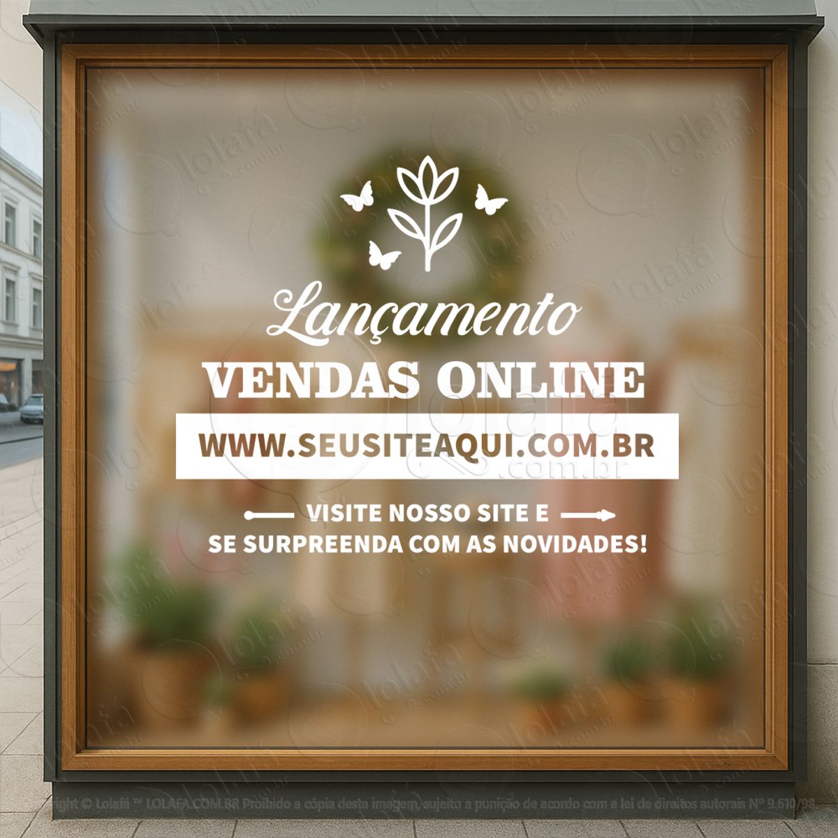 frase lançamento vendas online adesivos para vitrine mod:366