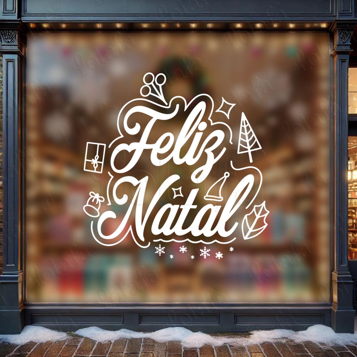 Frase Feliz Natal Adesivo de Natal para Vitrine, Parede, Porta - Fácil Remoção Mod:370
