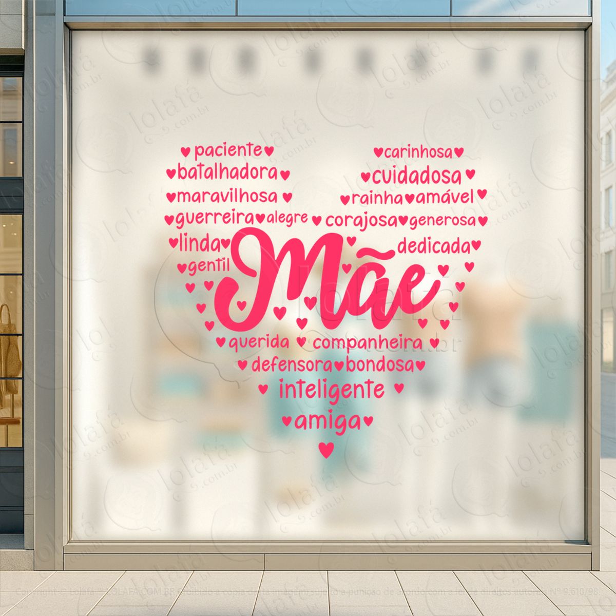 Coração Palavras Mãe Decoração Loja Adesivos Para Vitrine Dia Das Mães Mod:564