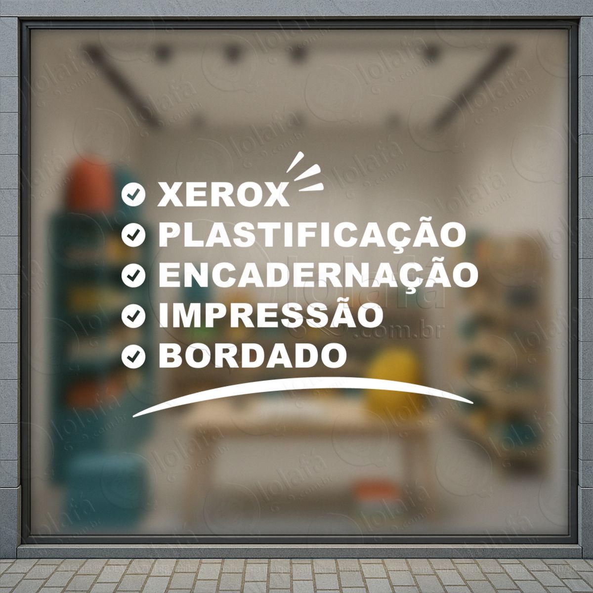 lista de serviços papelaria loja adesivos para vitrine mod:1060