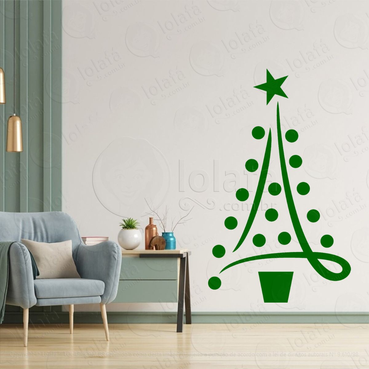 Árvore de Natal com Bolinhas Adesivo de Natal para Vitrine, Parede, Porta - Fácil Remoção Mod:11