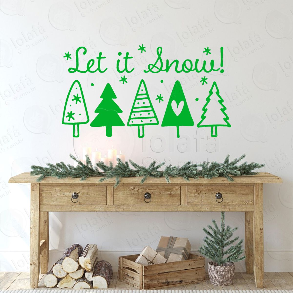 Árvores de Natal Frase Let it Snow! Adesivo de Natal para Vitrine, Parede, Porta - Fácil Remoção Mod:23