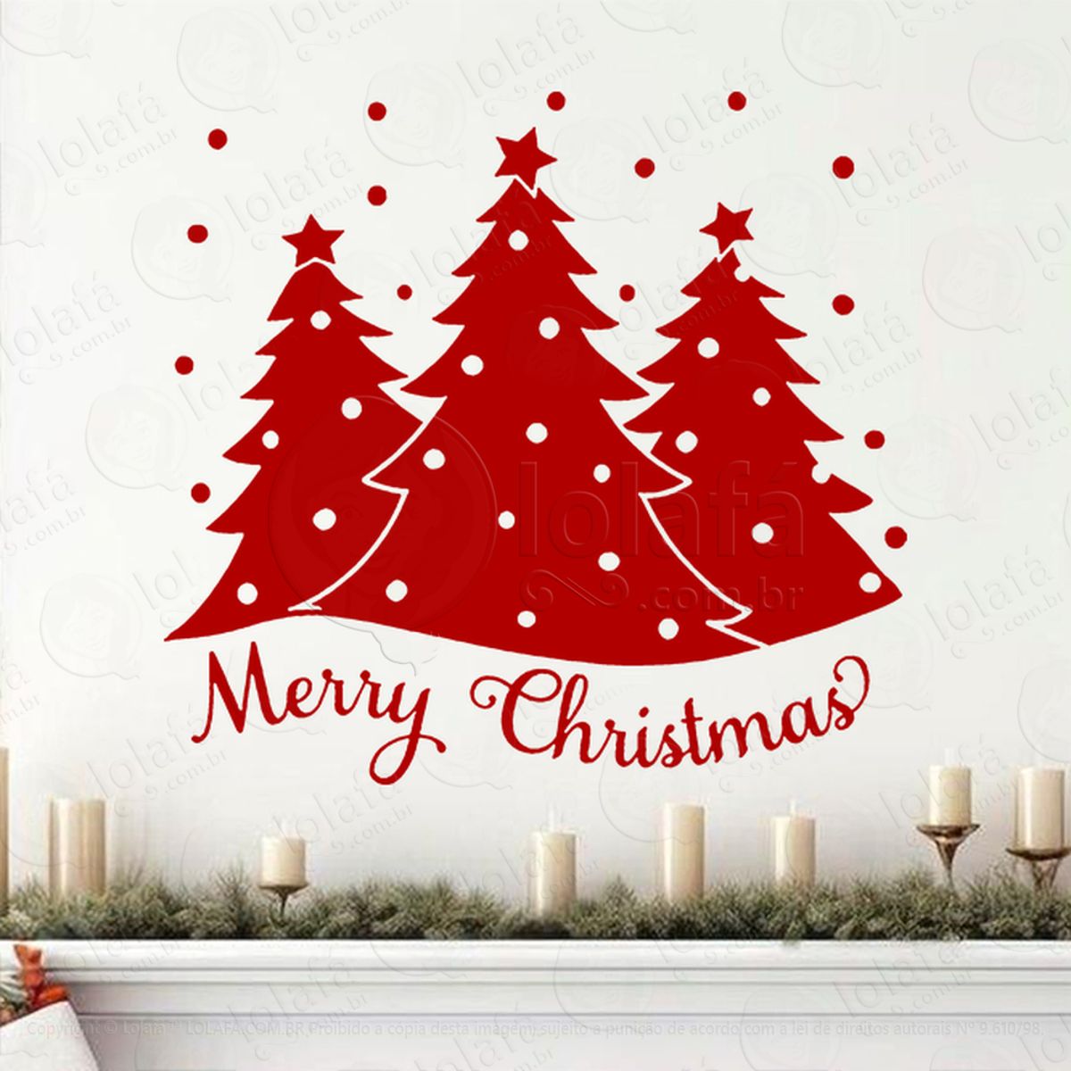 Árvores de Natal Merry Christmas Adesivo de Natal para Vitrine, Parede, Porta - Fácil Remoção Mod:24