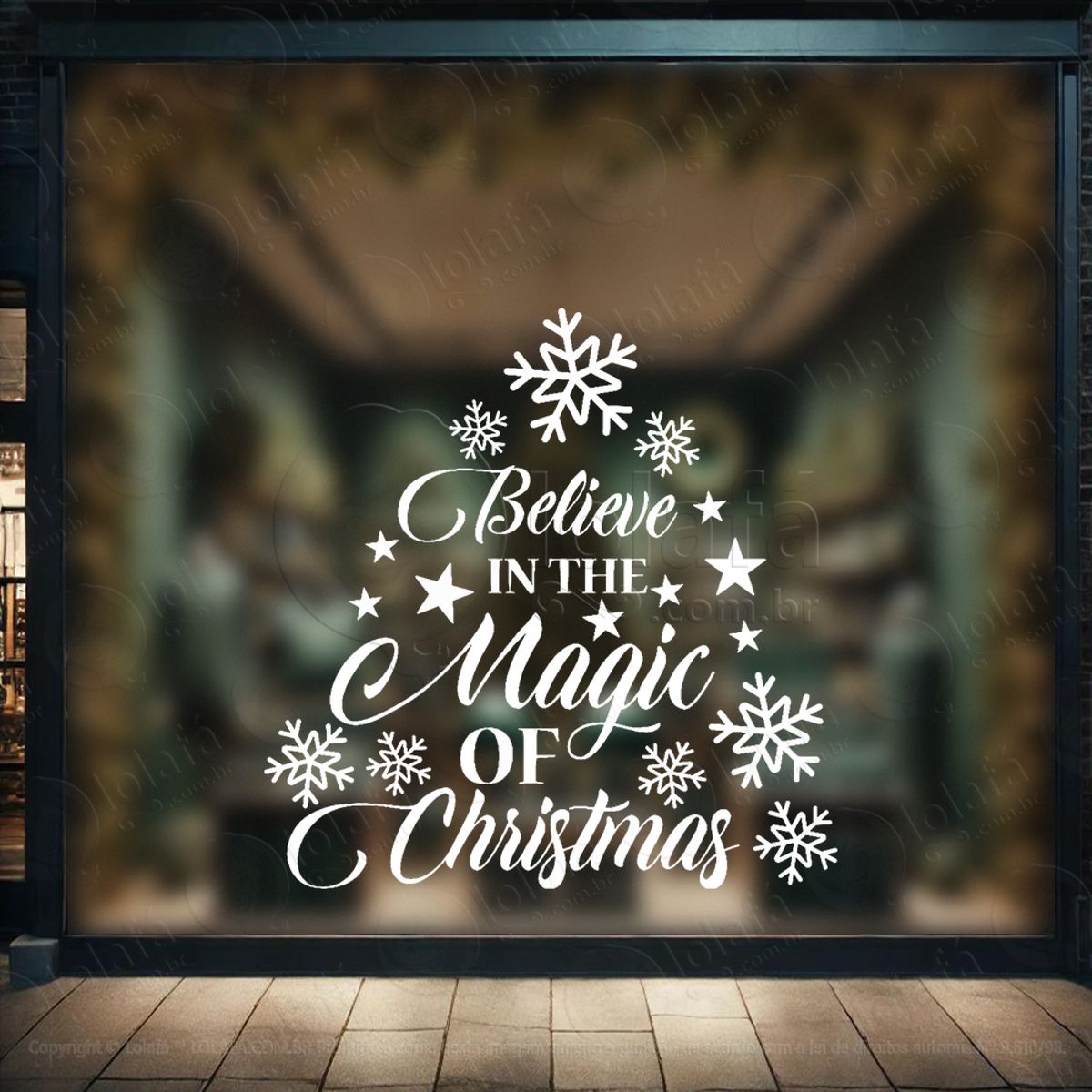 Árvore de Natal Frase Believe Adesivo de Natal para Vitrine, Parede, Porta - Fácil Remoção Mod:28