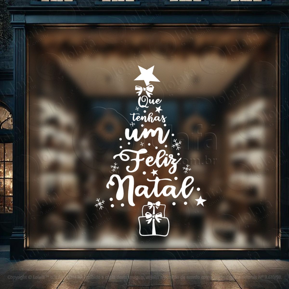 Árvore de Natal Frase Feliz Natal Adesivo de Natal para Vitrine, Parede, Porta - Fácil Remoção Mod:30