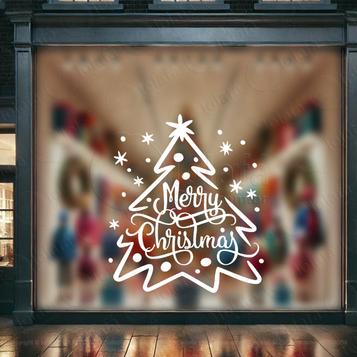 Árvores de Natal Merry Christmas Adesivo de Natal para Vitrine, Parede, Porta - Fácil Remoção Mod:33