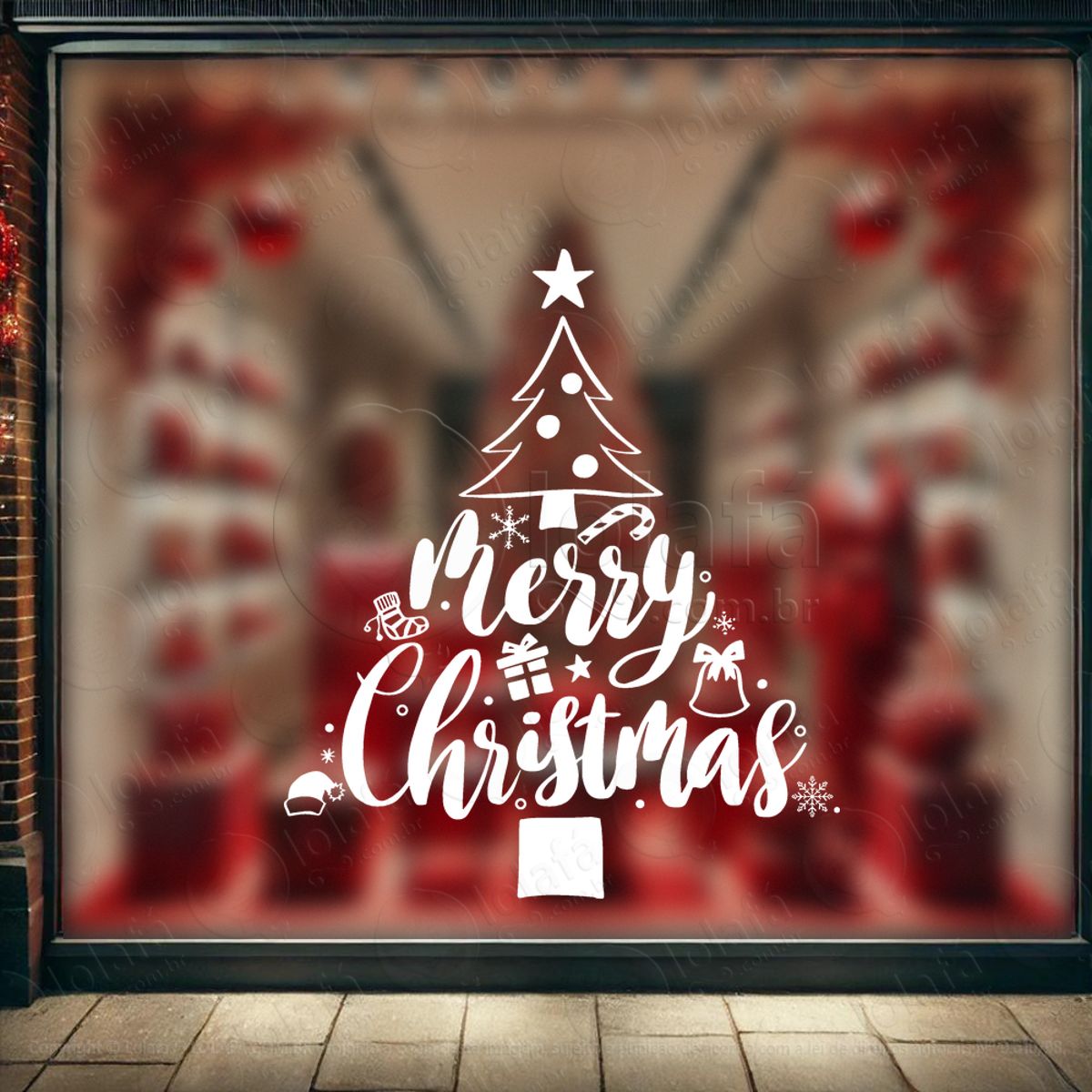 Árvores de Natal Merry Christmas Adesivo de Natal para Vitrine, Parede, Porta - Fácil Remoção Mod:36
