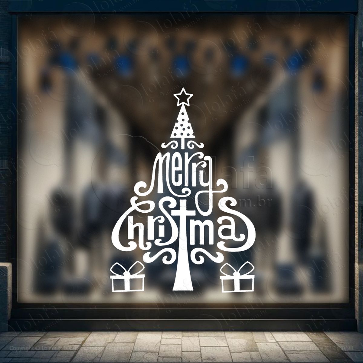 Árvores de Natal Merry Christmas Adesivo de Natal para Vitrine, Parede, Porta - Fácil Remoção Mod:37