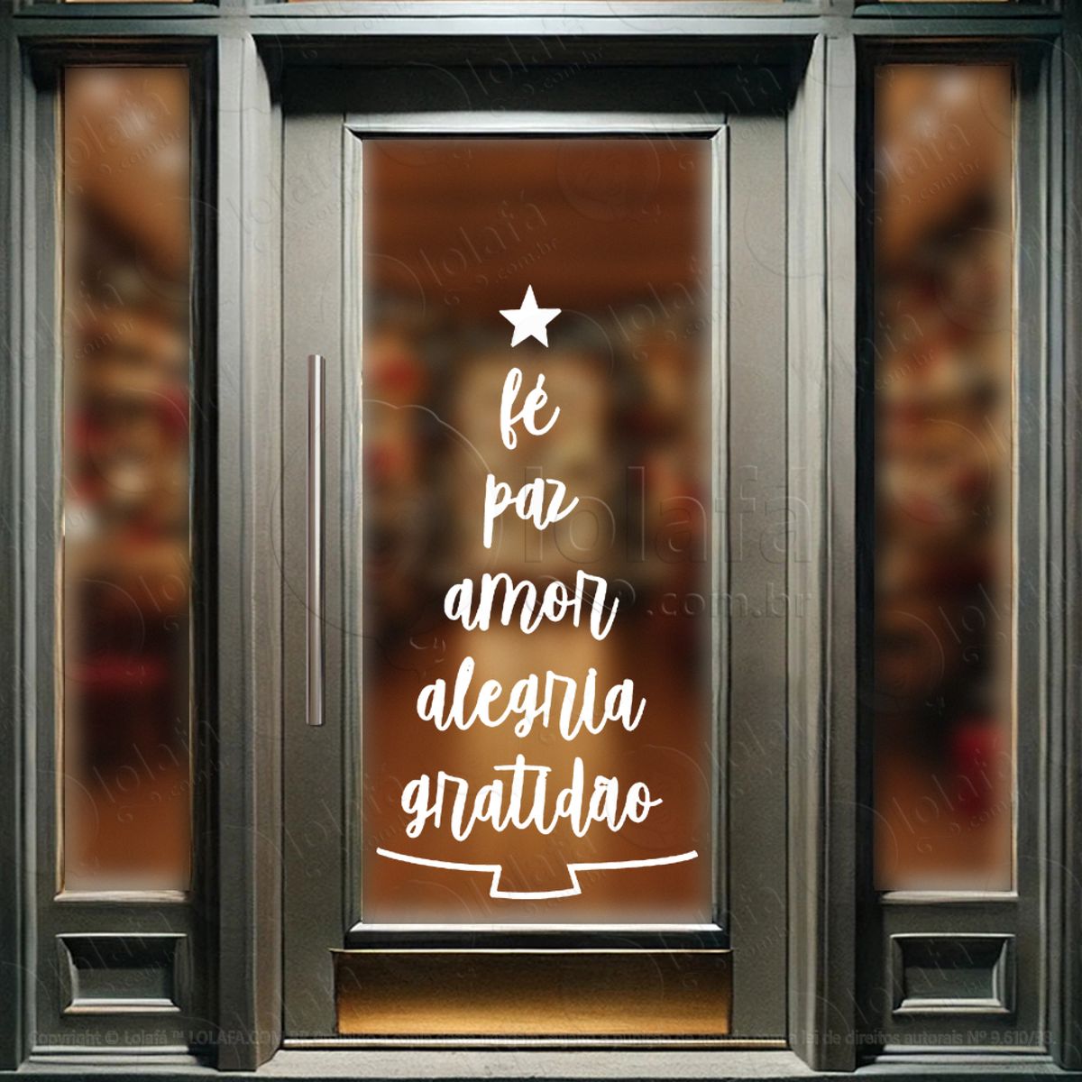 Árvore de Natal Frase Fé Paz Amor Adesivo de Natal para Vitrine, Parede, Porta - Fácil Remoção Mod:42
