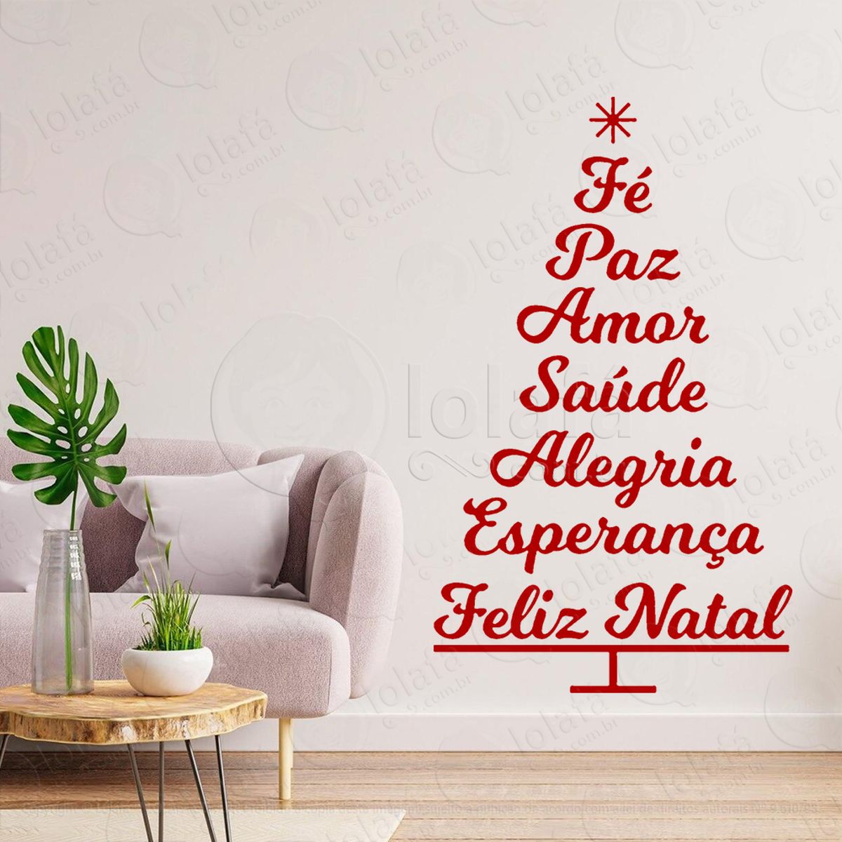Árvore de Natal Frase Fé Paz Amor Adesivo de Natal para Vitrine, Parede, Porta - Fácil Remoção Mod:43