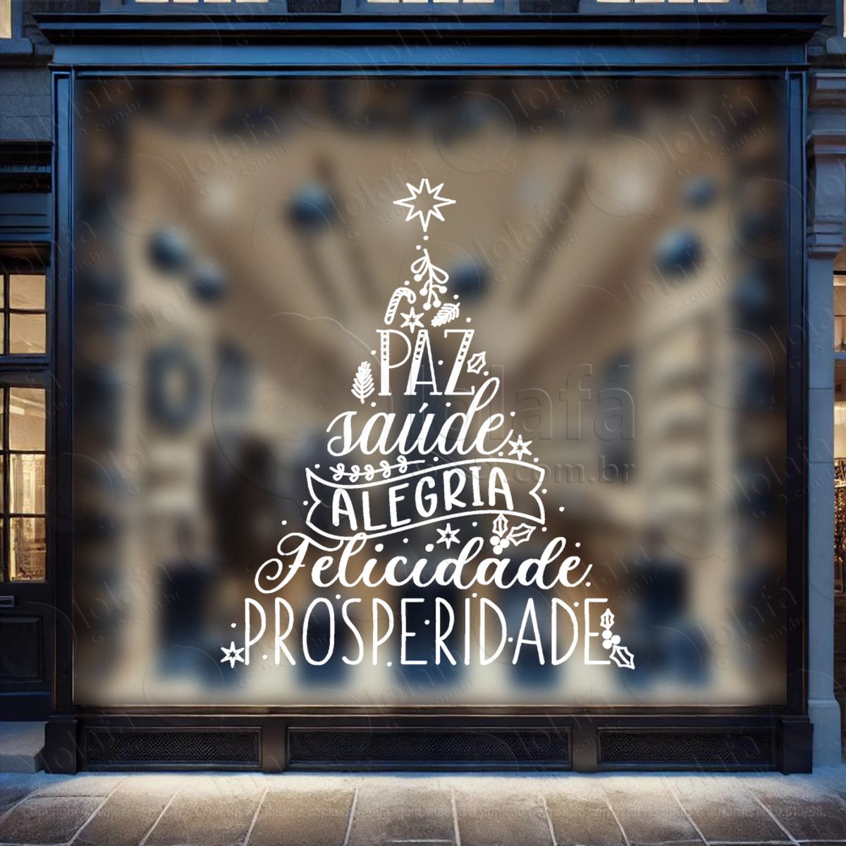 Árvore de Natal Frase Paz Saúde Adesivo de Natal para Vitrine, Parede, Porta - Fácil Remoção Mod:44