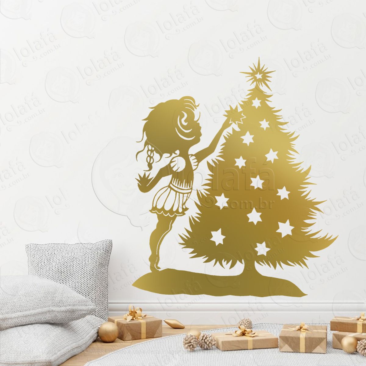 Árvore de Natal Pinheiro e Menina Adesivo de Natal para Vitrine, Parede, Porta - Fácil Remoção Mod:46
