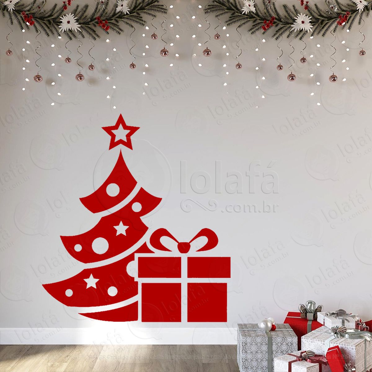 Árvore de Natal Pinheiro e Presente Adesivo de Natal para Vitrine, Parede, Porta - Fácil Remoção Mod:47
