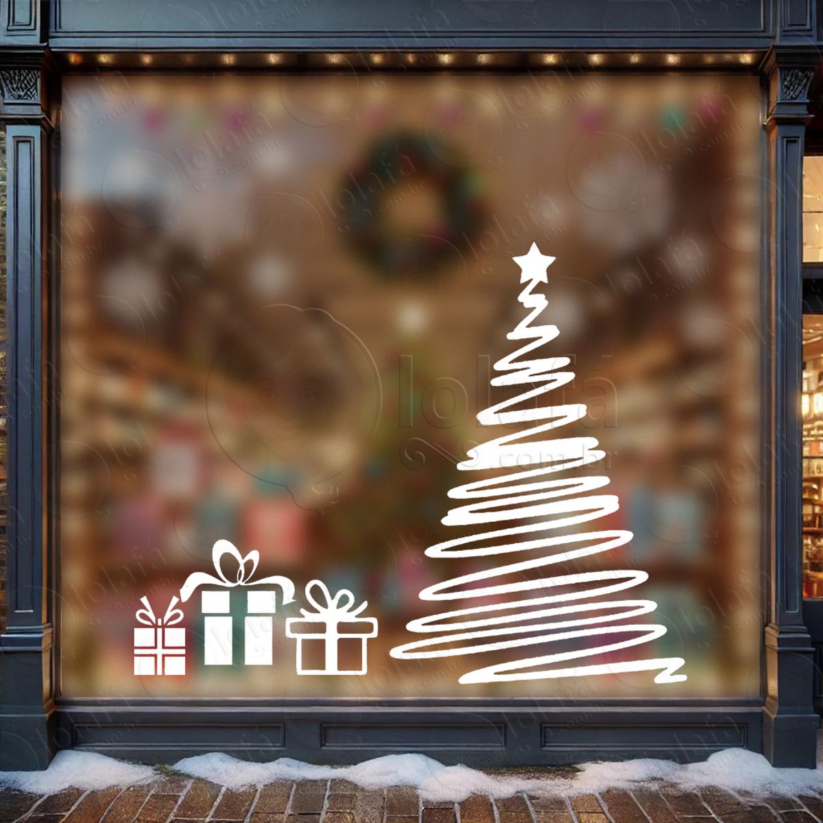 Árvore de Natal com Presentes Adesivo de Natal para Vitrine, Parede, Porta - Fácil Remoção Mod:48