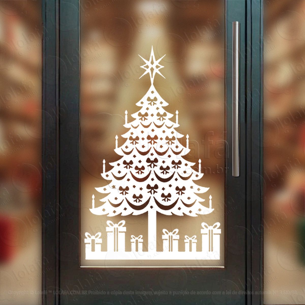 Árvore de Natal Pinheiro e Presente Adesivo de Natal para Vitrine, Parede, Porta - Fácil Remoção Mod:49