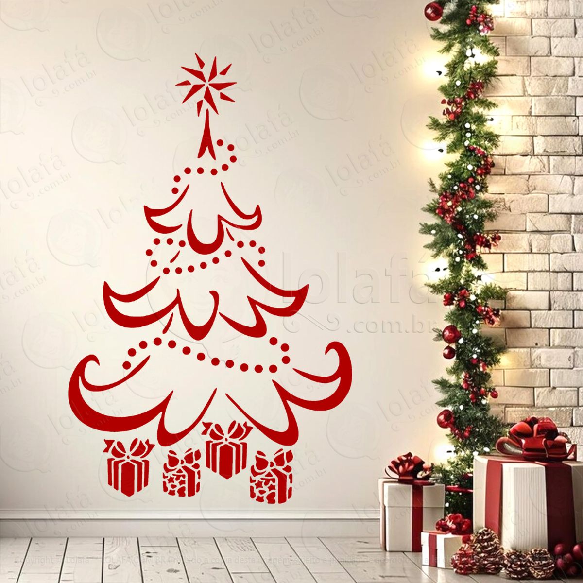 Árvore de Natal Pinheiro e Presente Adesivo de Natal para Vitrine, Parede, Porta - Fácil Remoção Mod:50