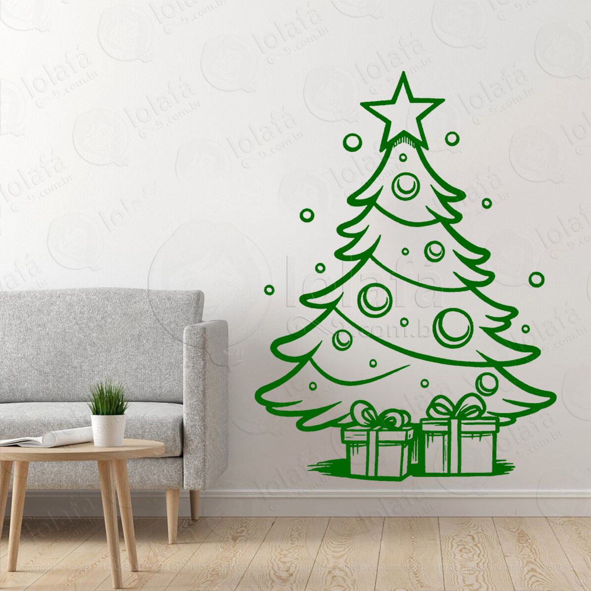 Árvore de Natal Pinheiro e Presente Adesivo de Natal para Vitrine, Parede, Porta - Fácil Remoção Mod:52