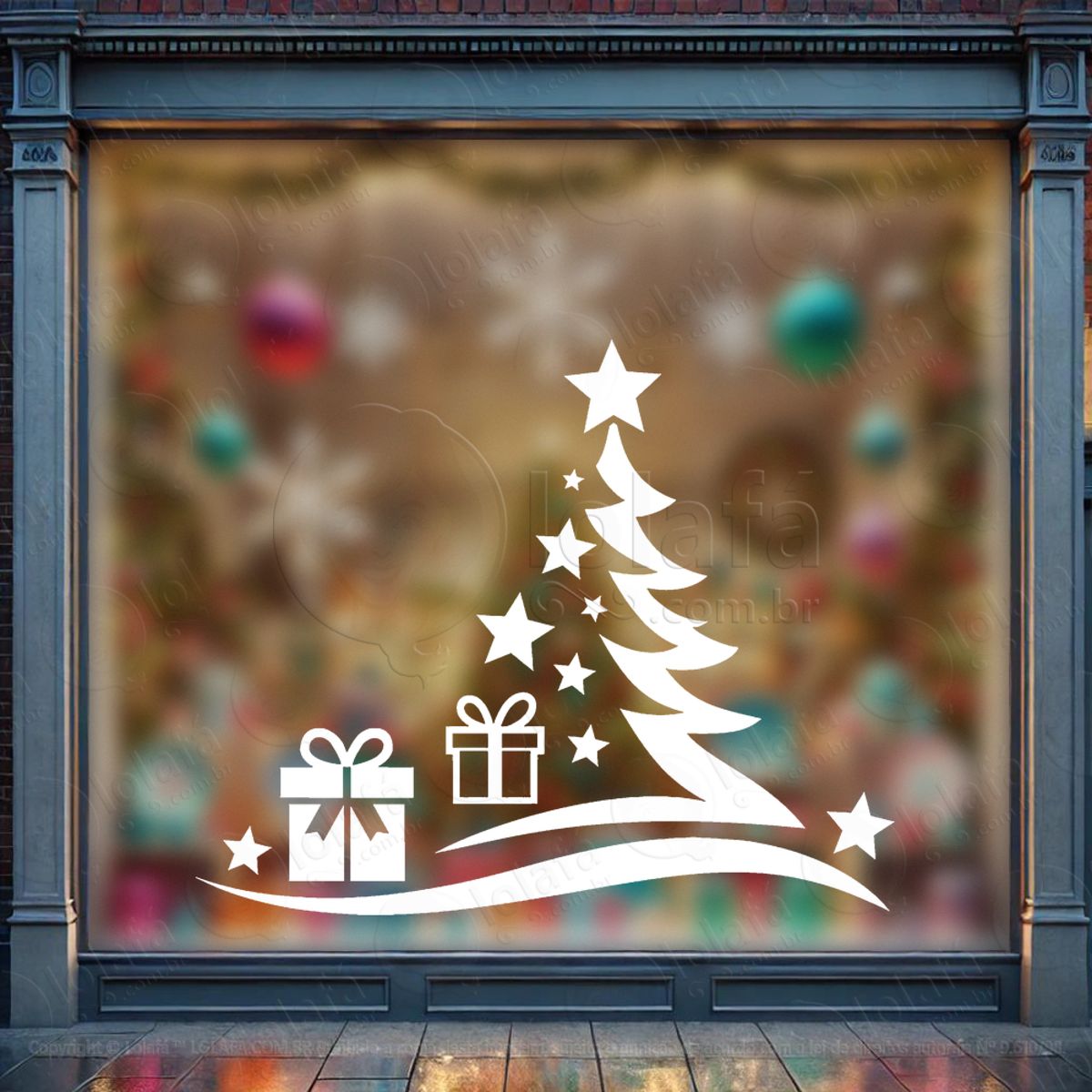 Árvore de Natal Pinheiro e Presente Adesivo de Natal para Vitrine, Parede, Porta - Fácil Remoção Mod:53