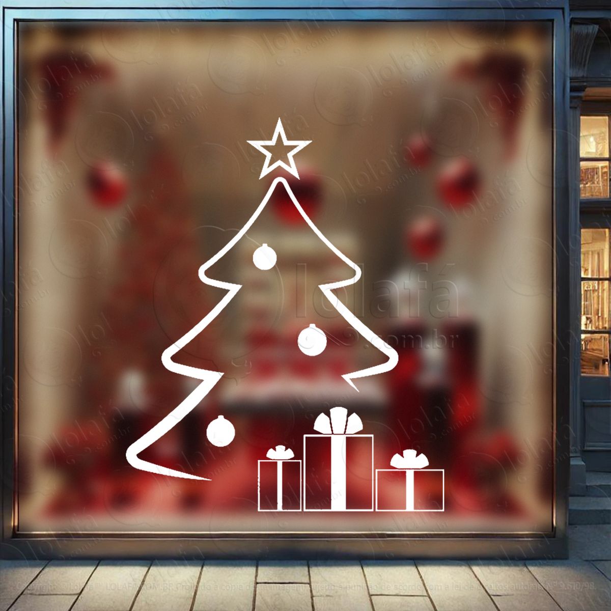 Árvore de Natal Pinheiro e Presente Adesivo de Natal para Vitrine, Parede, Porta - Fácil Remoção Mod:55