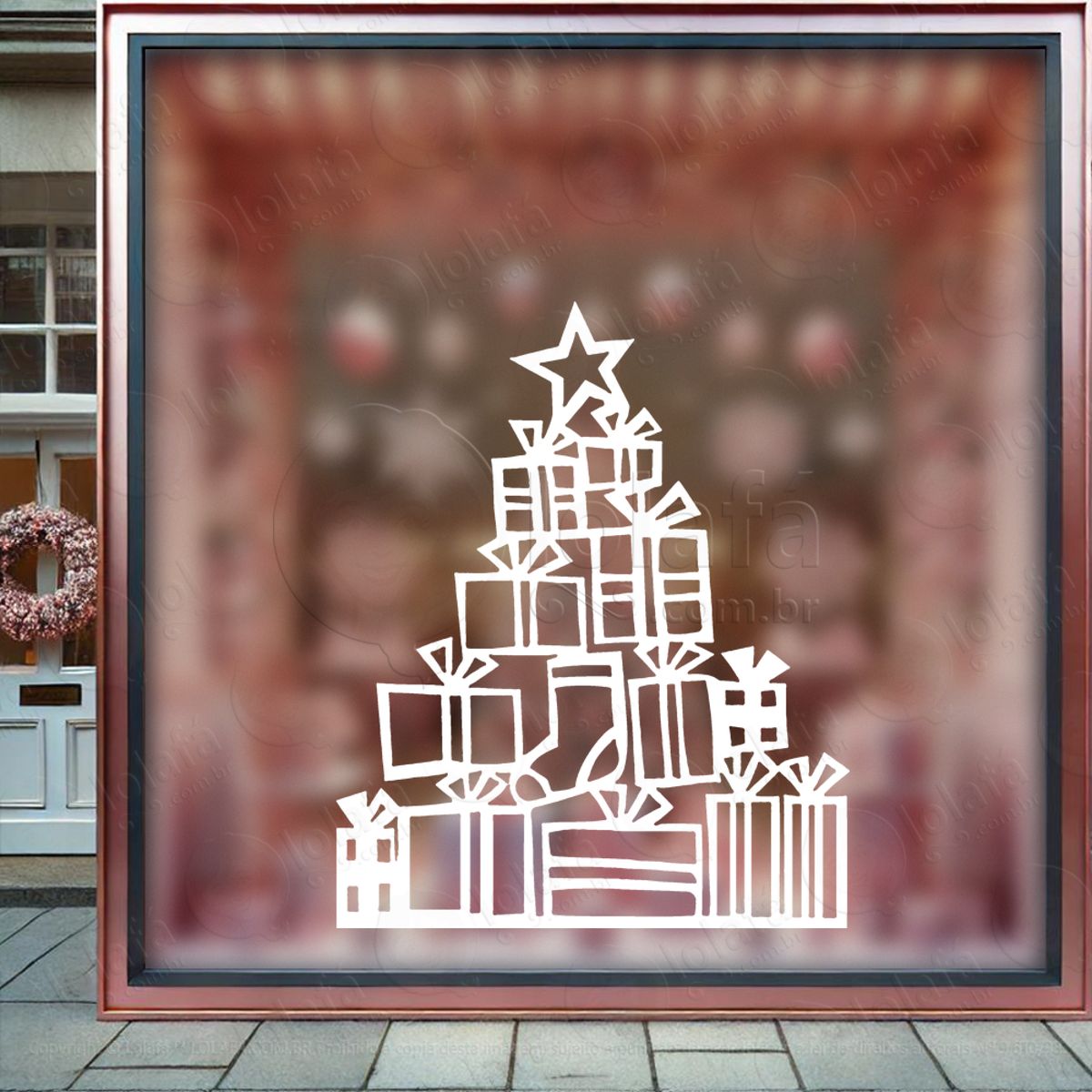 Árvore de Natal com Presentes Adesivo de Natal para Vitrine, Parede, Porta - Fácil Remoção Mod:56
