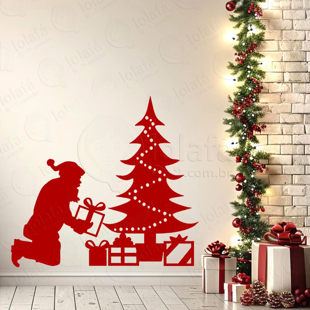 Árvore de Natal e Papai Noel Adesivo de Natal para Vitrine, Parede, Porta - Fácil Remoção Mod:57
