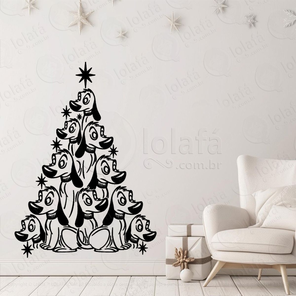 Árvore de Natal de Cachorros Pet Adesivo de Natal para Vitrine, Parede, Porta - Fácil Remoção Mod:64