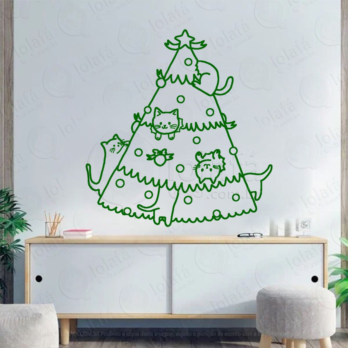 Árvore de Natal e Gatos Pet Adesivo de Natal para Vitrine, Parede, Porta - Fácil Remoção Mod:68