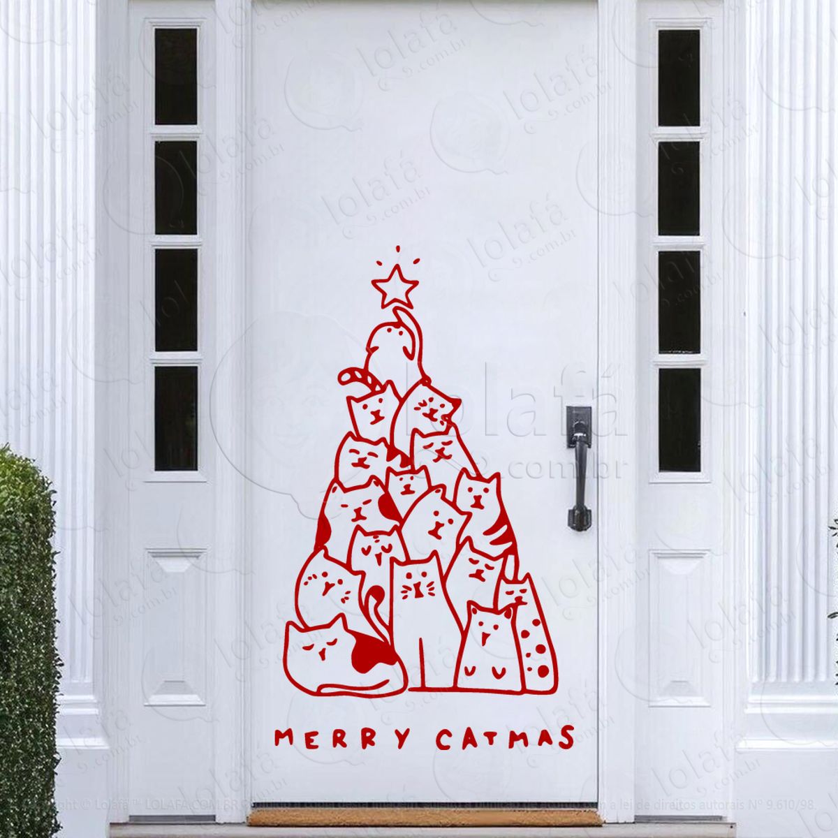 Árvore de Natal e Gatos Pet Adesivo de Natal para Vitrine, Parede, Porta - Fácil Remoção Mod:69