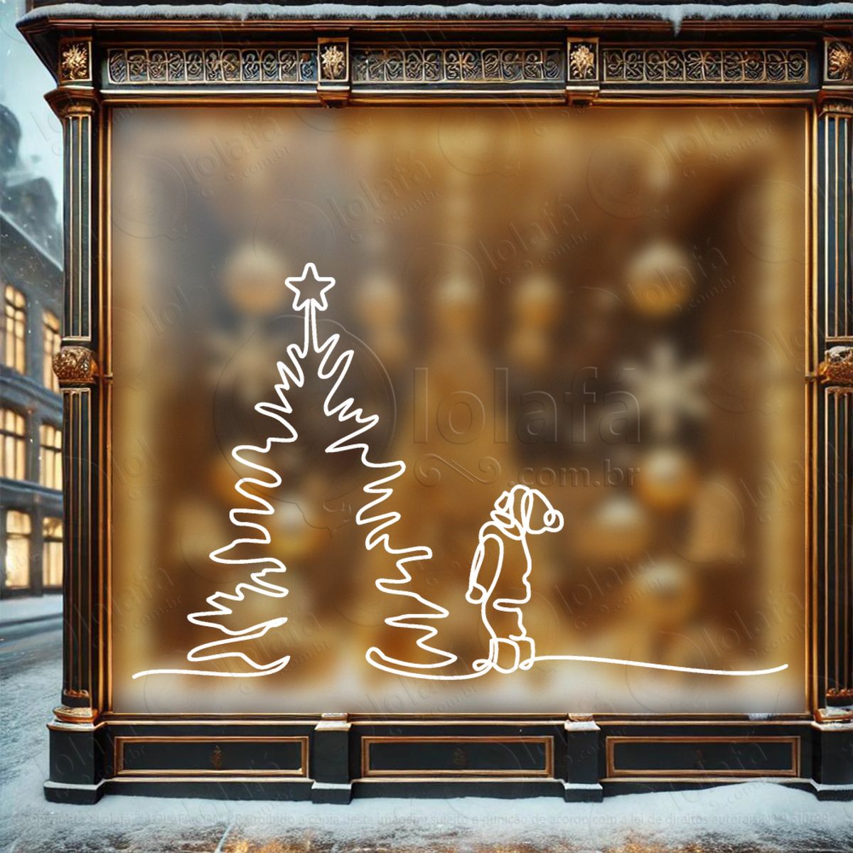 Árvore de Natal Pinheiro com Menino Adesivo de Natal para Vitrine, Parede, Porta - Fácil Remoção Mod:76