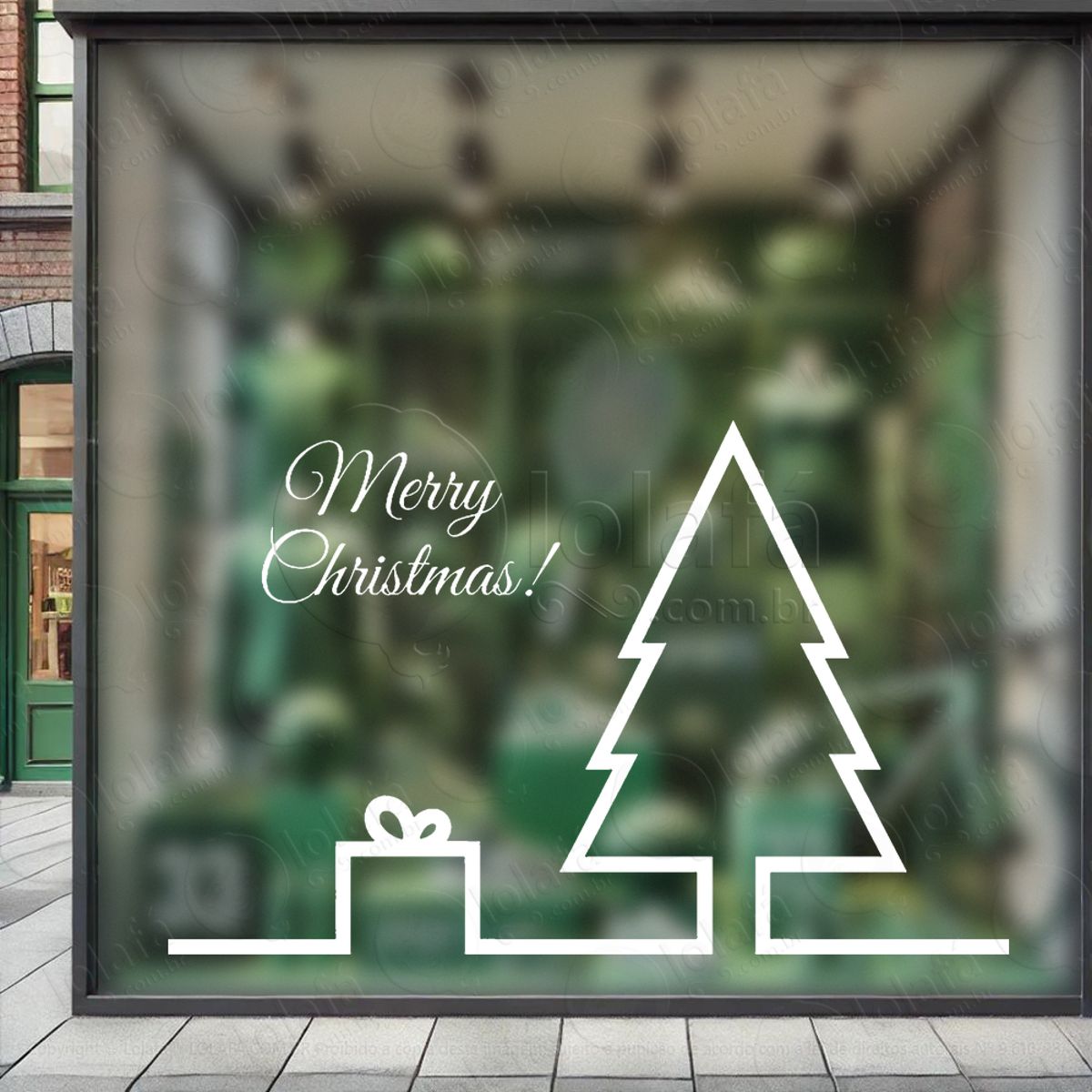 Árvore de Natal Merry Christmas Adesivo de Natal para Vitrine, Parede, Porta - Fácil Remoção Mod:78