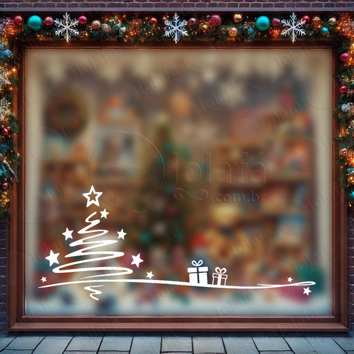 Árvore de Natal com Presentes Adesivo de Natal para Vitrine, Parede, Porta - Fácil Remoção Mod:80