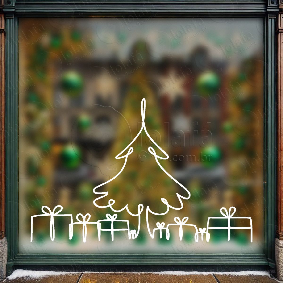 Árvore de Natal e Presentes Adesivo de Natal para Vitrine, Parede, Porta - Fácil Remoção Mod:83